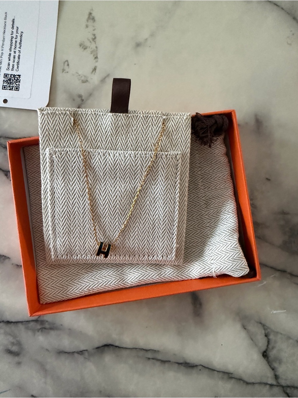 Hermes Gold Chain Necklace with Black Pendant